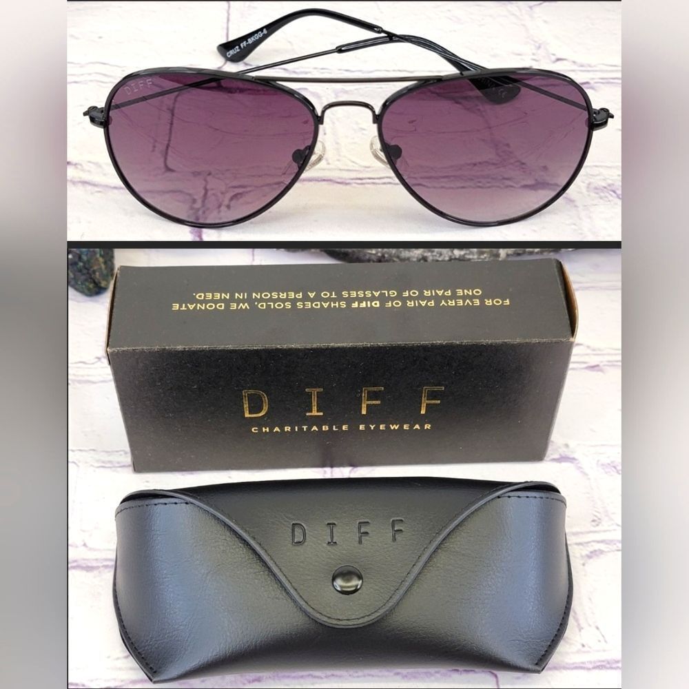 NIB Diff Cruz Black Grey Gradient Sunglasses FK-BKGG-6